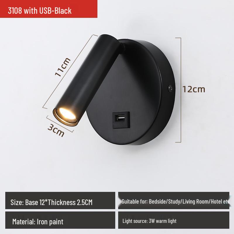 Rotatable Wall-Mounted Reading Lamp for Hotel Bedside - Modern Minimalist Design