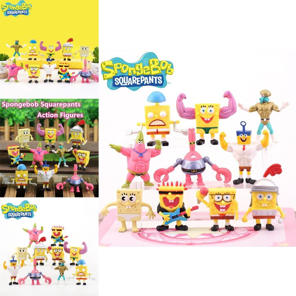 Colorful 10-piece Set Of Muscle Spongebob Cake Decorations