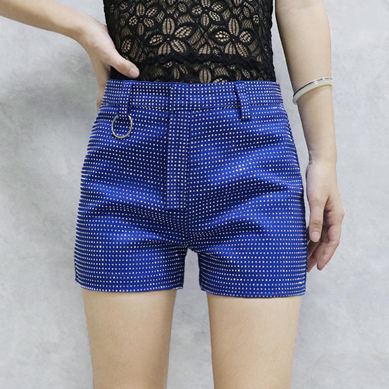 Dámské šortky s vysokým pasem, slim fit, v korejském stylu, s kosočtvercovým vzorem, v dopaminových barvách