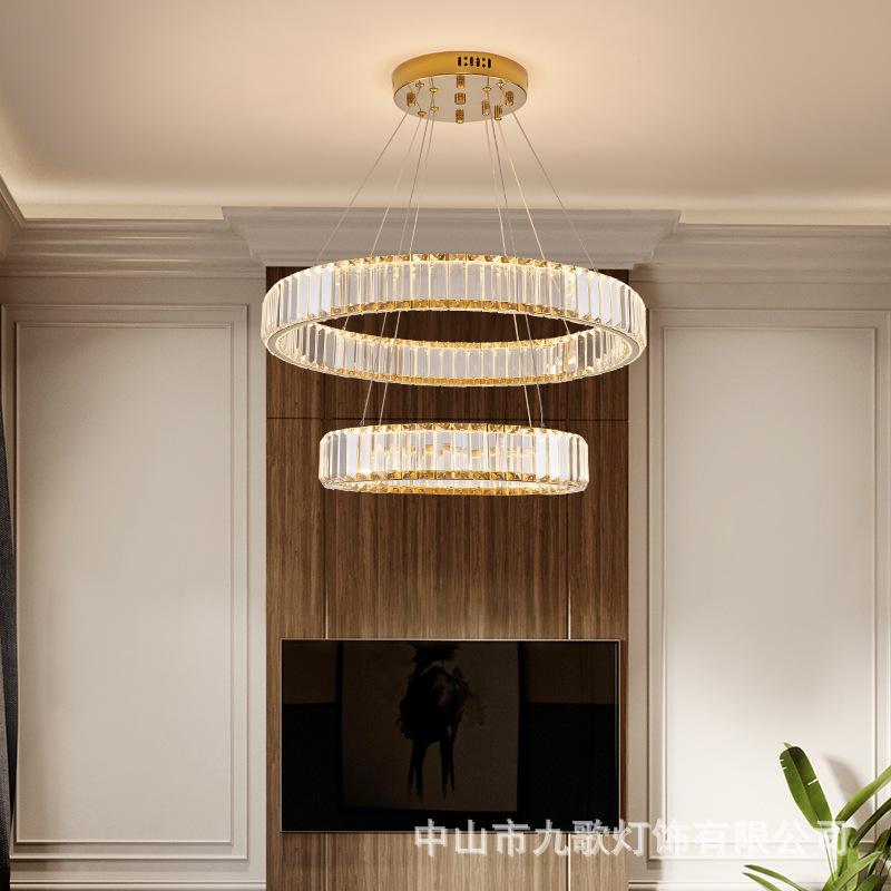 Lampă modernă din cristal pentru sufragerie, oțel inoxidabil, atmosferă, inel, lampă, duplex, vilă, led, cerc creativ, candelabru pentru sufragerie