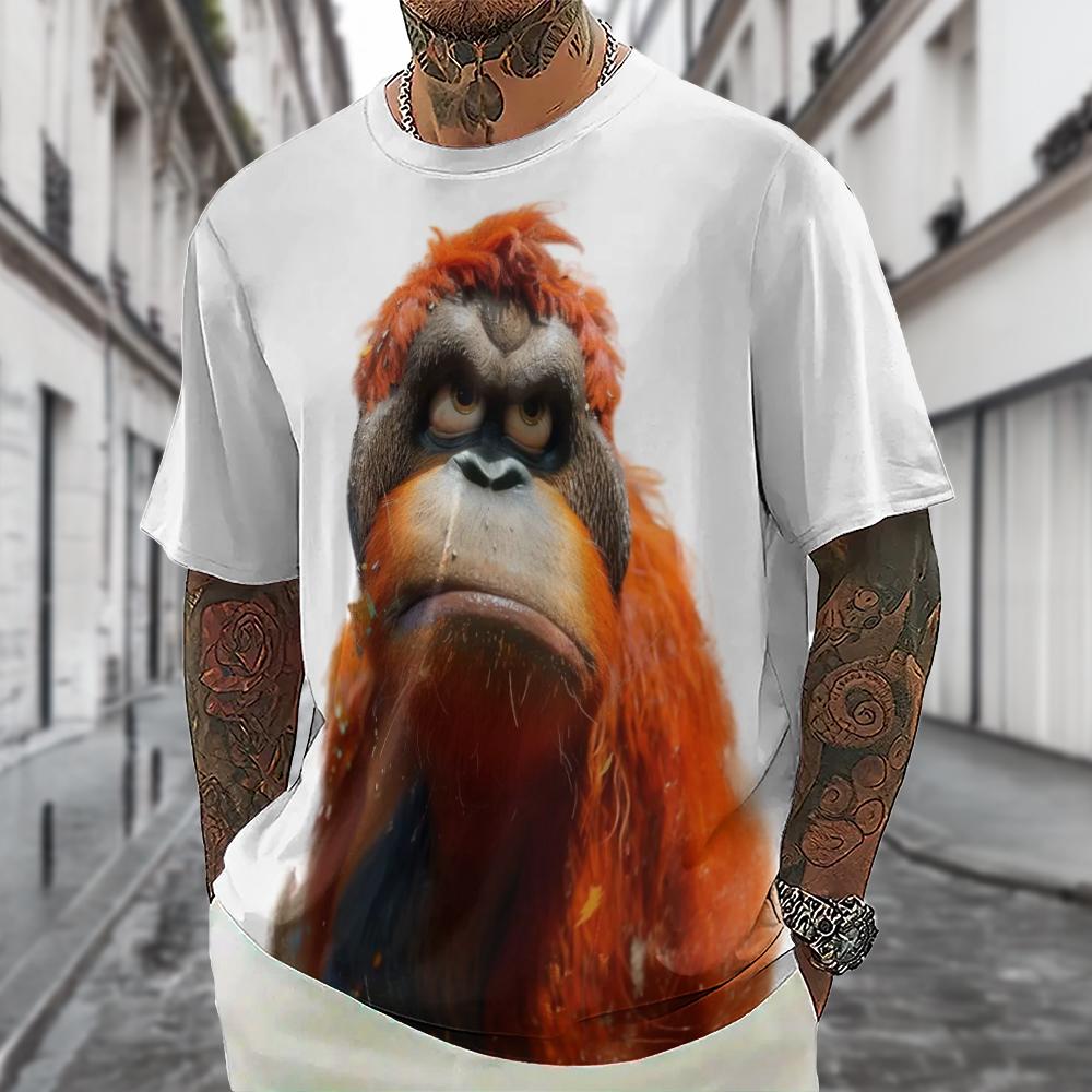 Summer Men's Short Sleeve T-shirt Monkey 3D Print Loose Fit T-shirt for Men Stylish Men T-Shirts