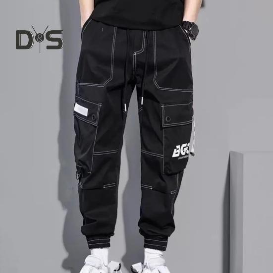 

Мужские брюки-карго с завязками, эластичной резинкой на талии, свободные, с несколькими карманами, однотонные, мягкие, дышащие, с ремешками на щиколотке, повседневная спортивная уличная одежда, длинные брюки в стиле хип-хоп
