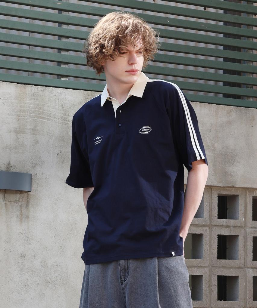 GHOST REPUBLIC Rugby Collared Short Sleeve T-Shirt Gt-372_Navy