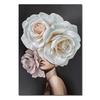 Canvas Painting Nordic Wall Art Posters Woman Head With Flowers Fashion Lady Portrait Picture Home Bedroom Decoration (No Frame)