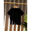 European Size Childrens Crew-neck Short-sleeved T-shirt with Black Cat Eating Sushi Pattern Print