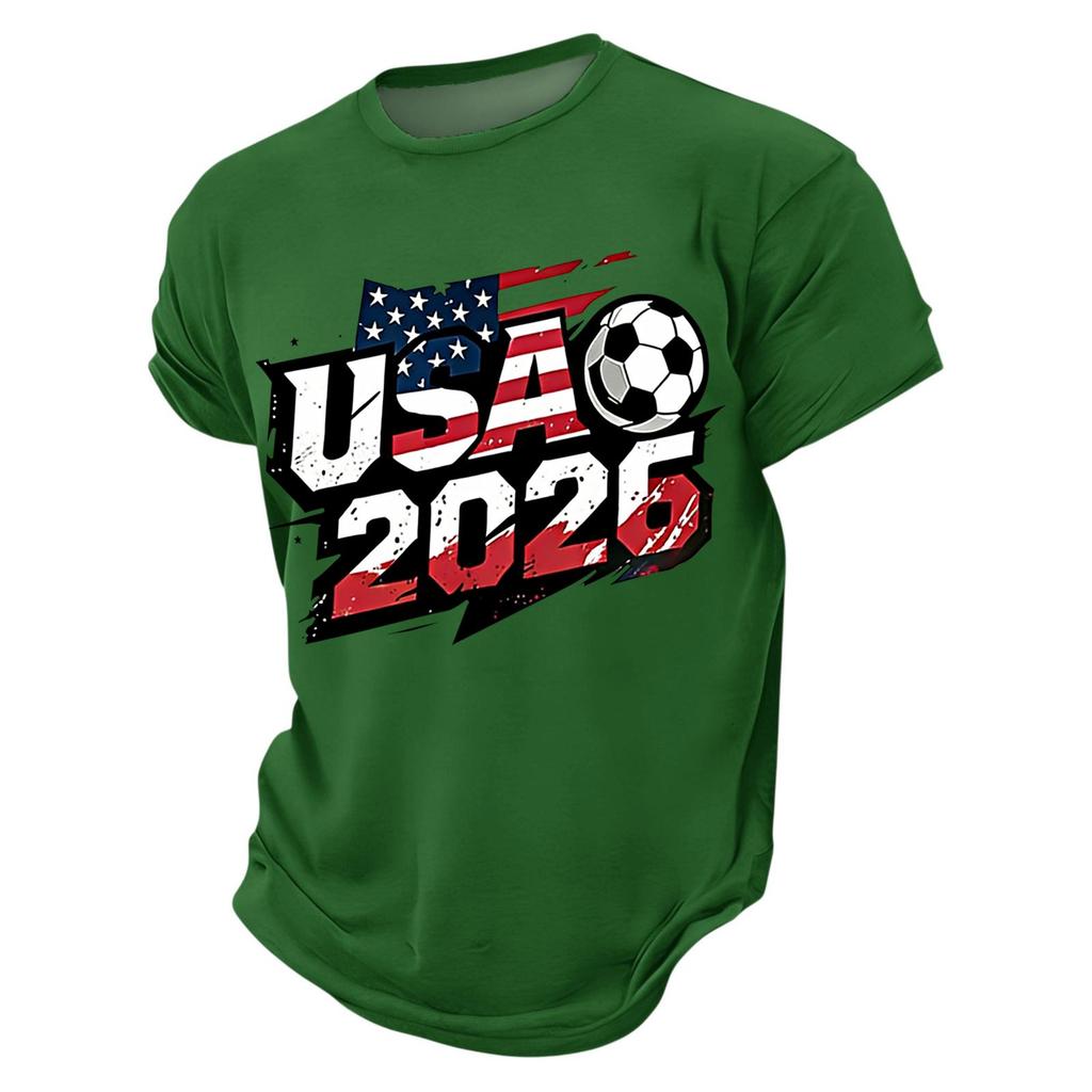 T-shirt da Uomo a Maniche Corte Girocollo Grafica Calcio USA 2026 Casual Vestibilità Larga Top per l'Uso Quotidiano