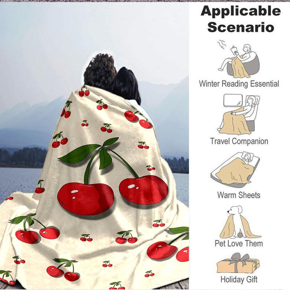1pc Cherries Fruit Lightweight Flannel Blanket, Comfortable and Warm Blanket, for Office and Camping Sofa Bed, Livingroom044