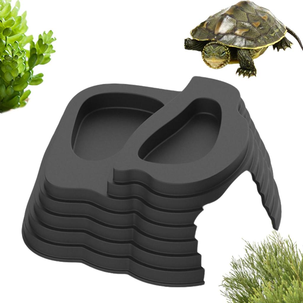 Anti-Slip Tortoise Food & Water Dish Shallow Reptile Bathing Pool with Ramp, Safe PVC Easy to Clean for Turtle Gecko Lizard Frog