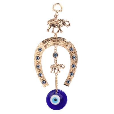 Blue Eye Wall Decor Bring Luck Home Protection Eye Pendant with Golden Elephant Horseshoe for Door