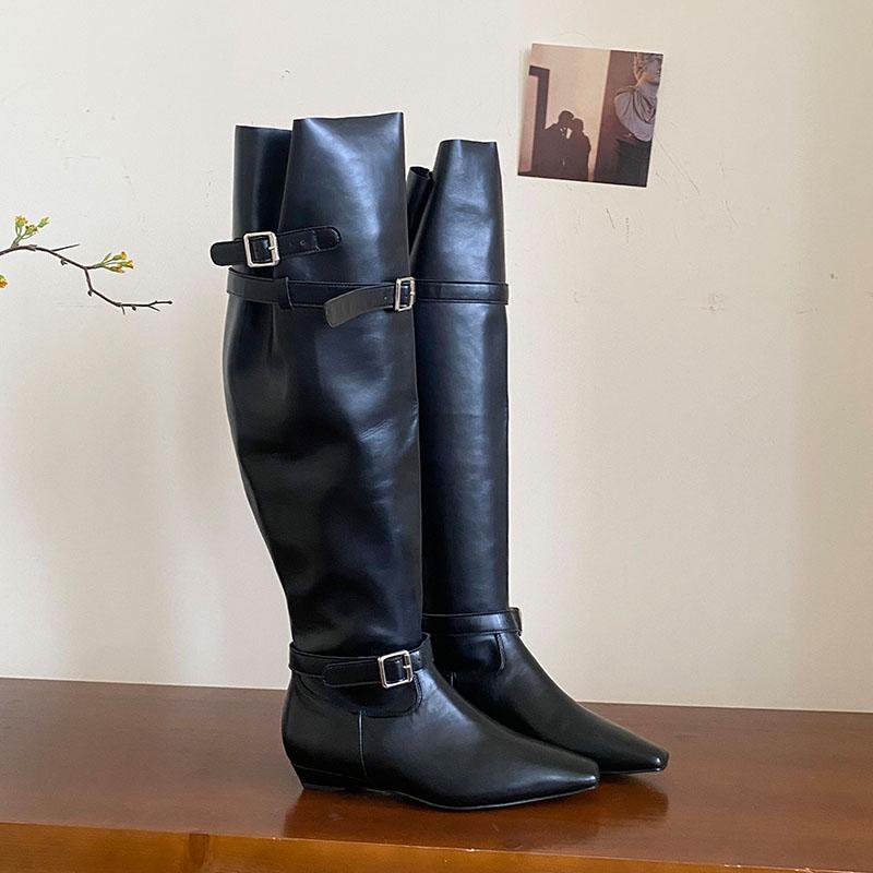 

Мода Мода Остроносые Женские Сапоги до Колена Женская Обувь с Пряжкой Вечеринка Современные Женские Длинные Сапоги с Обувью на Высокой Подошве 35 чёрный