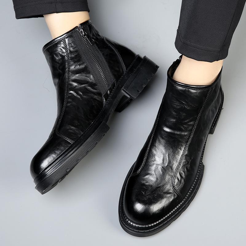 Martin Boots Men's Velvet Retro Chelsea Boots Big Head Tooling Boots British Platform Locomotive Boots Leather Mid-top Men's Shoes