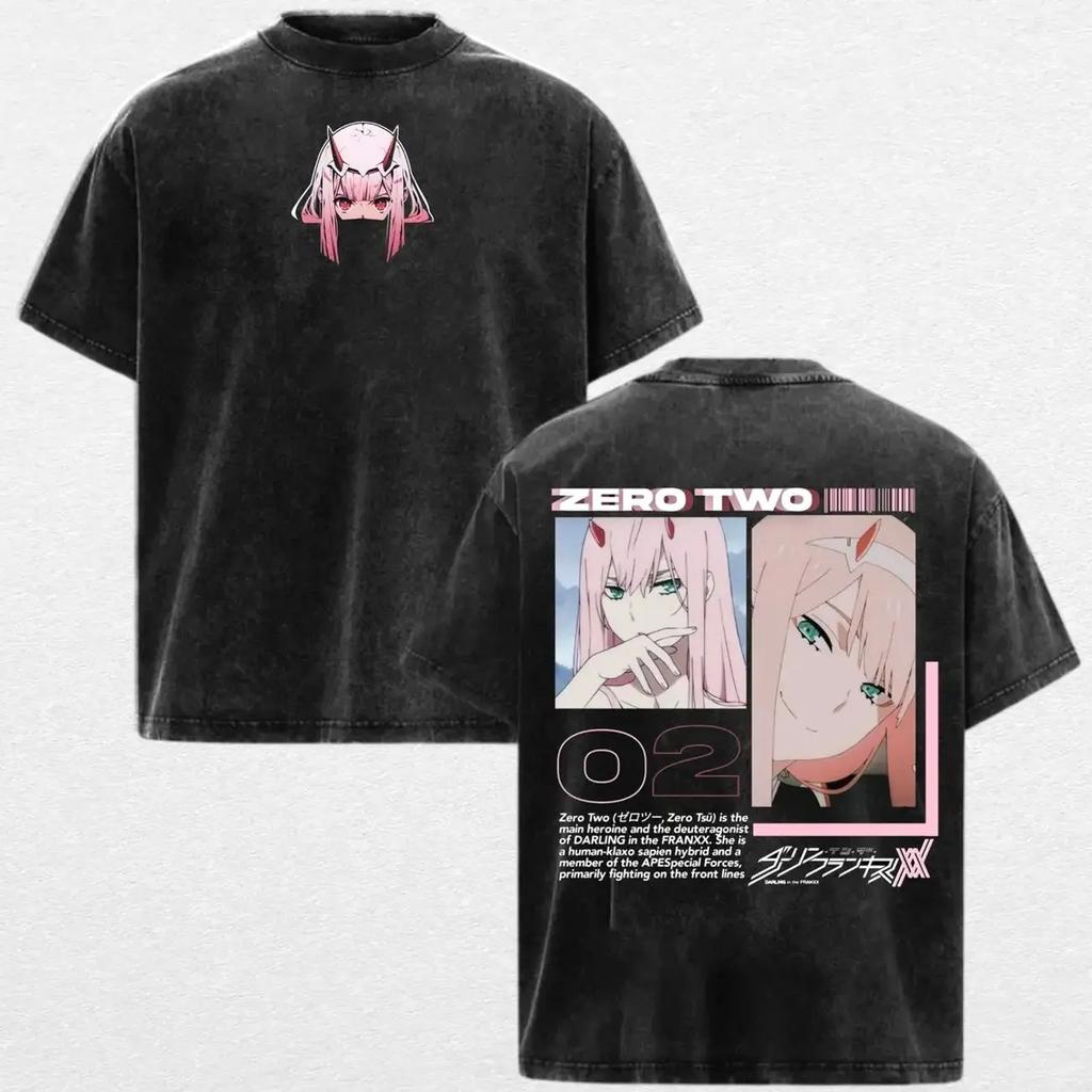 DARLING In The FRANXX Zero Two Grafik T-Shirt Herren Damen Kleidung Kurzarm Baumwoll-T-Shirts Gewaschenes Tee Vintage Streetwear