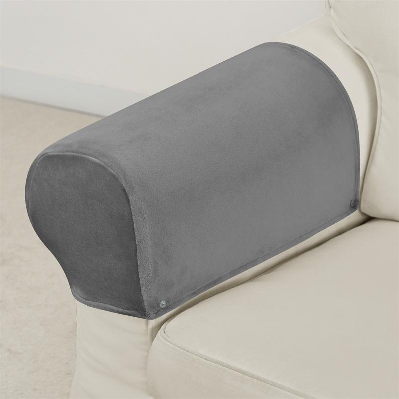2pcs Solid Color Armchair Covers Non-Slip Anti-dust Sofa Armrest Protector Soft Velvet Couch Arm Rest Covers Furniture Protector
