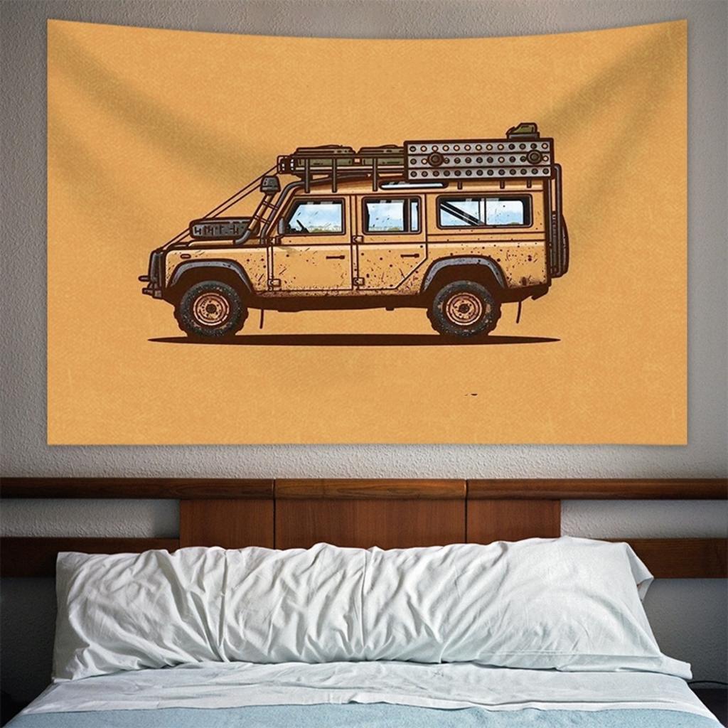 1 Pc American Camping Car Print Tapestry Background Decoration Dormitory Bedhead Sofa Background Cloth Wall Tapestry