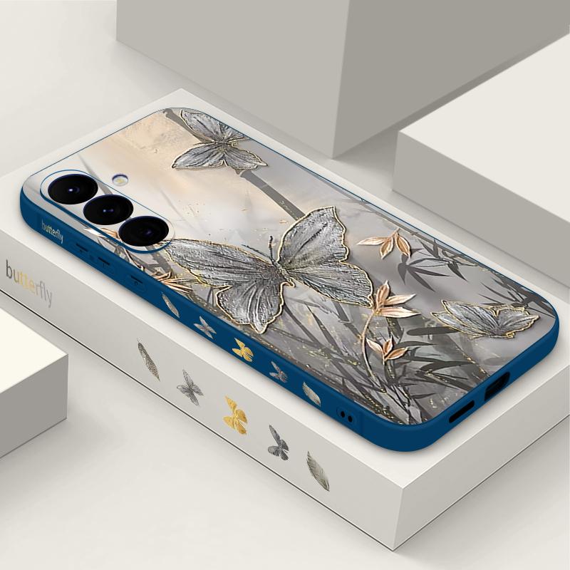 Lanyard Case For Samsung Galaxy S25 Ultra S24 S23 S22 Plus S21 FE A15 A16 A35 A36 A54 A55 A56 5G Bamboo Butterfly Printed Case Capa Coque