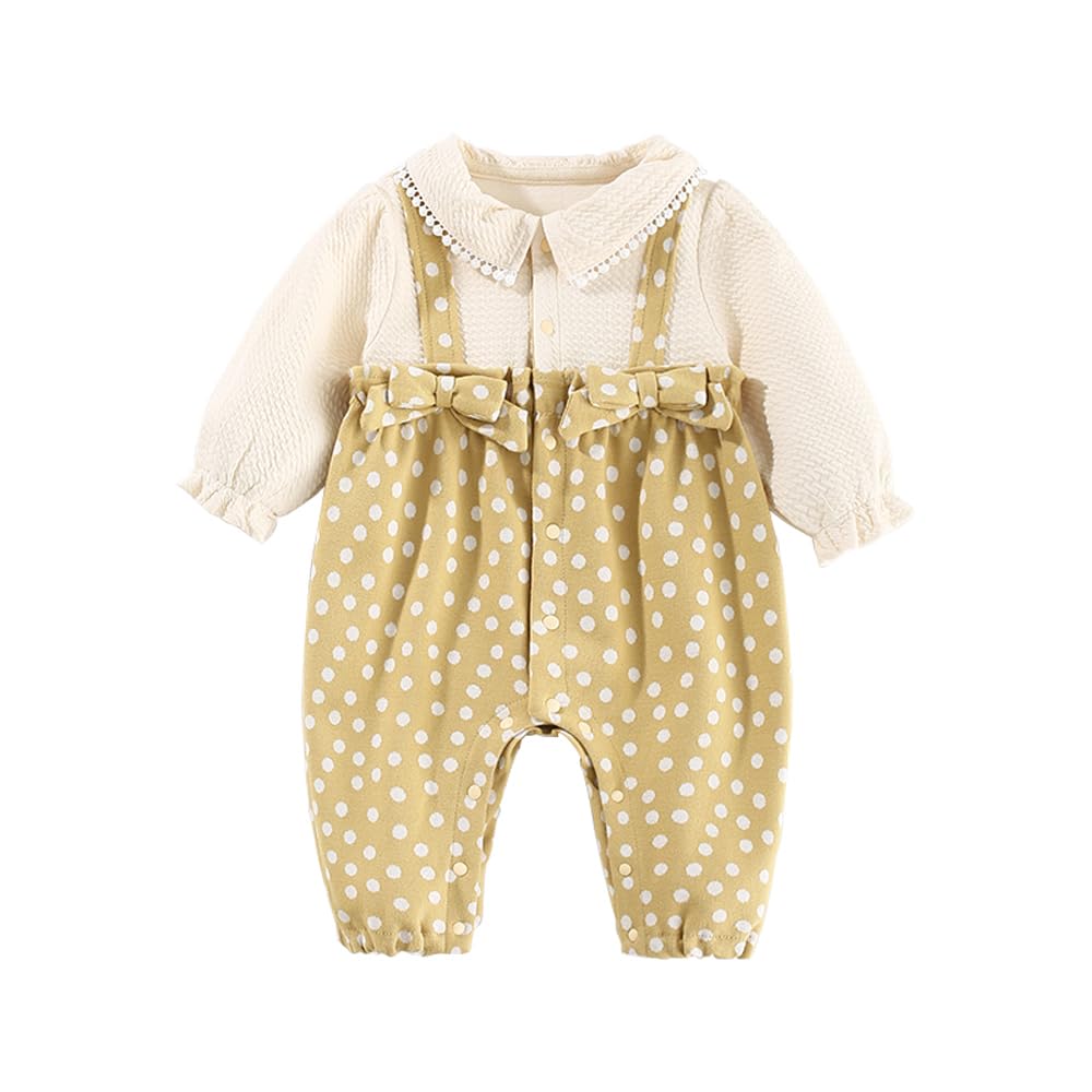 Baby koi Baby Long Sleeve Layered Newborn Faux Layered Baby Polka Dot Size 24M Clothes, Romper, Spring/Autumn Style, Coverall, Girl, Pre-birth Gift,