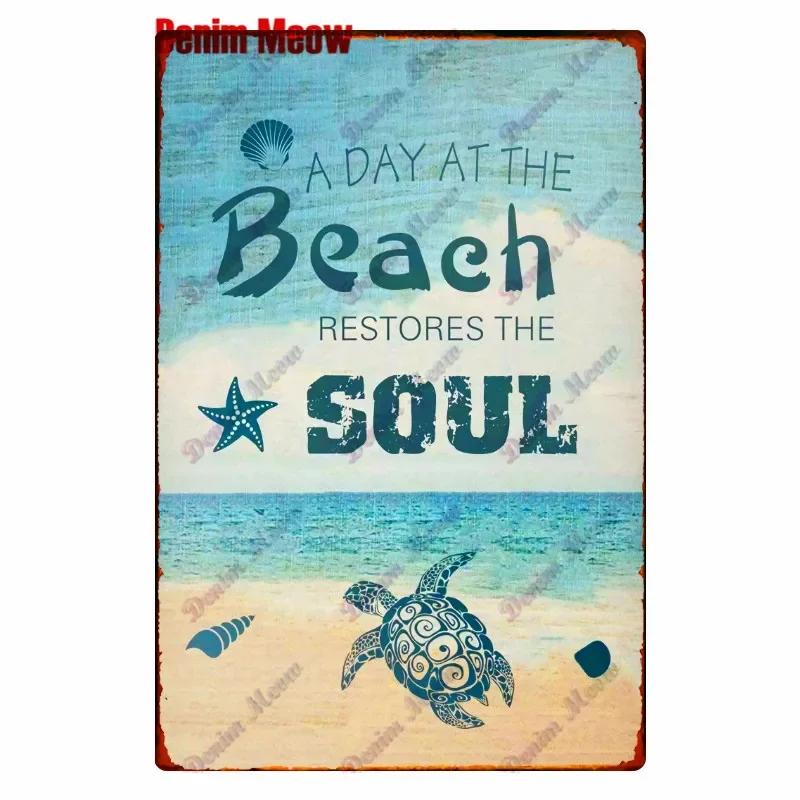 Beach Metal Tin Sign, Vintage Summer Beach Plates, Relax Wall Sign, Pool Tiki Bar Pub Seaside Ocean, Happy Place, Decor WY161