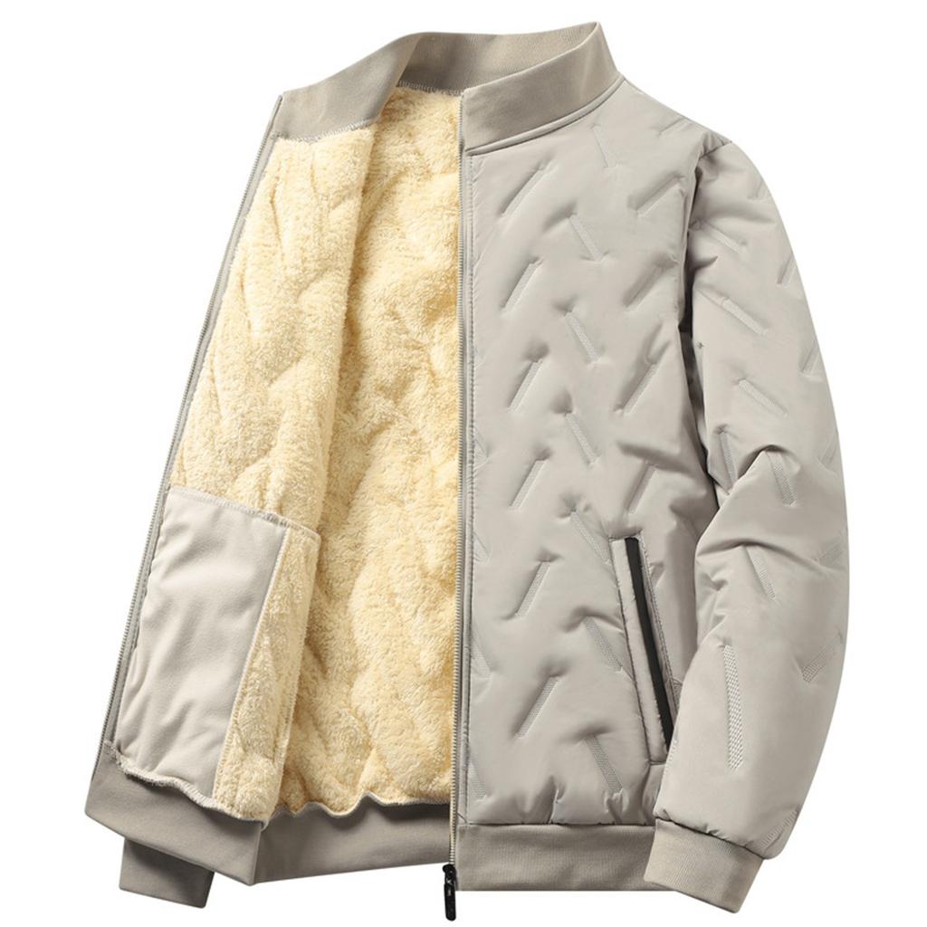 Męska codzienna odzież wierzchnia z jagnięcej skóry termicznej bawełny, męska pogrubiona kurtka bawełniana z polarem, kurtka zapinana na zamek błyskawiczny w jednolitym kolorze ze stójką