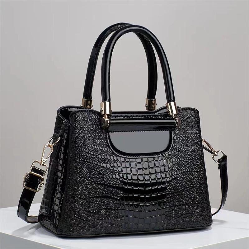 SCIONE Advanced Texture Bright Skin Handbag Fashion Crocodile Shoulder Bag Large-capacity Multi-compartment Temperament Commuter Crossbody Bag