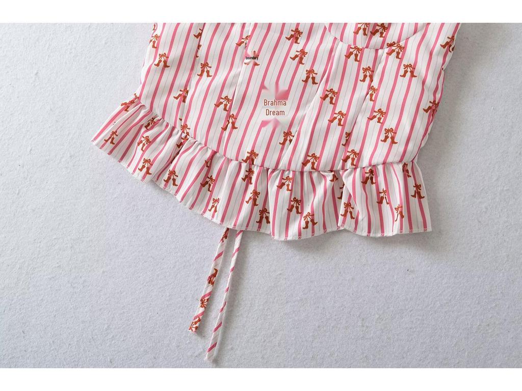 2025 Spring Women's European & American Striped Lace-up Vest Top: Fashionable, Simple, Versatile