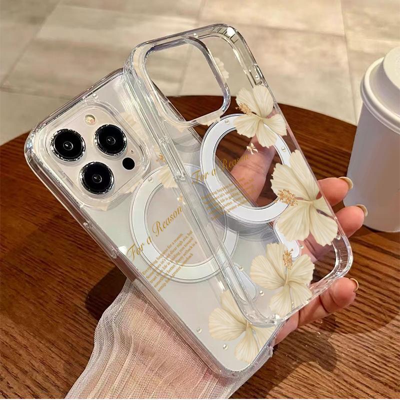 Floral Lily Orchid Pattern Magnetic Phone Case For iPhone 17 Pro 16 15 14 13 12 11 17 Pro Max 7 8 Plus 16E 17 Air Clear Cover
