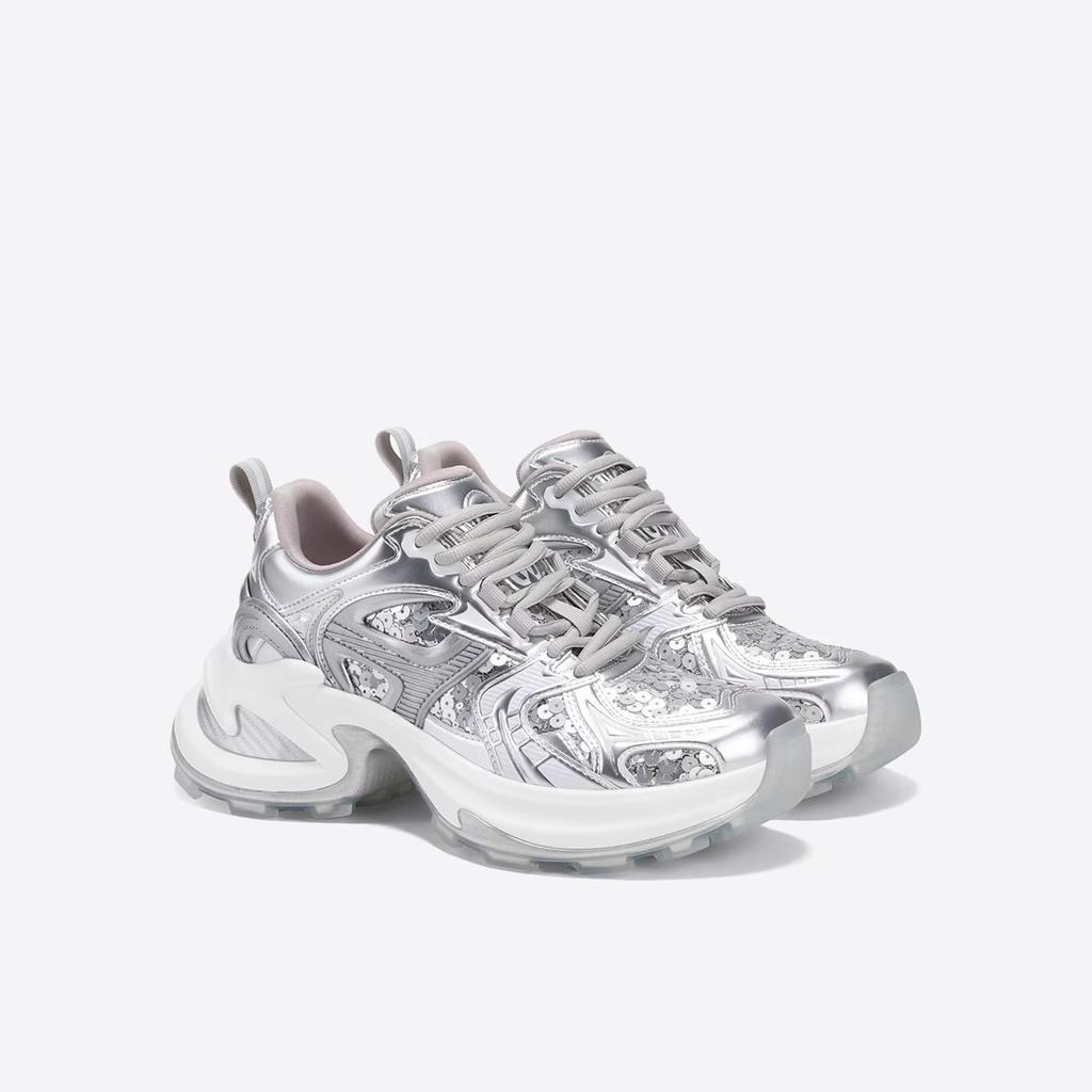 Silver Paillette Dad Shoes Women's Summer New Fashion Thick Bottom Height Increasing Breathable Casual Sneaker