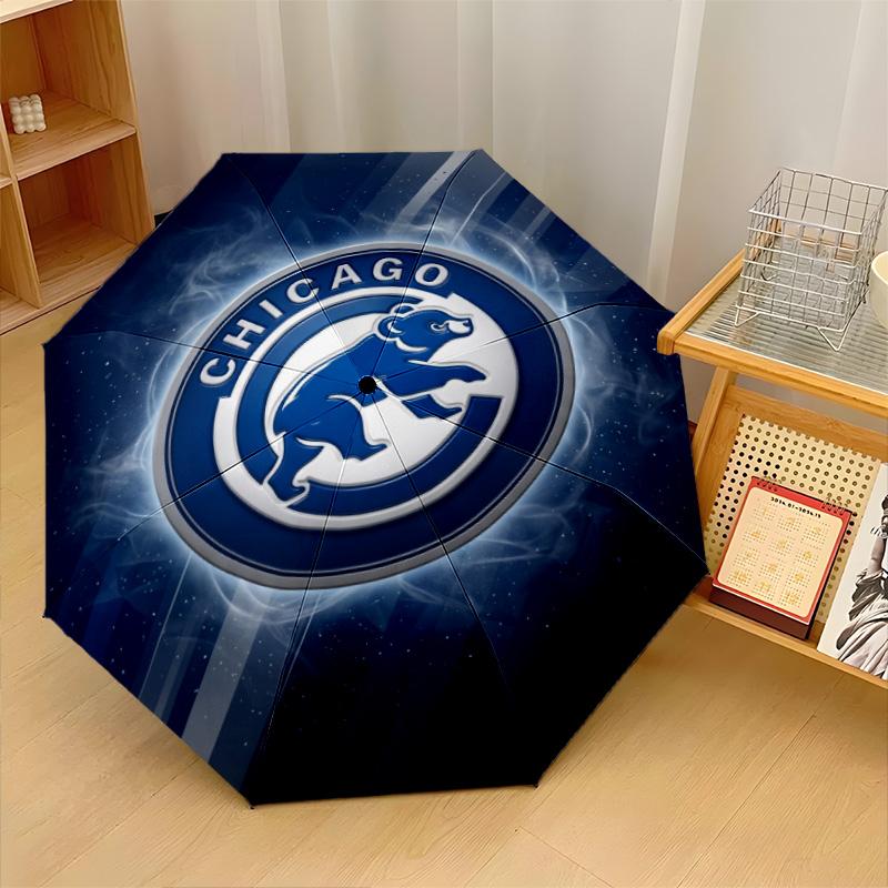 Chicago Cubs Print Auto 8?Ribs Folding Umbrella Wind Resistant Lightweight Automatic Umbrella For Daily Travel