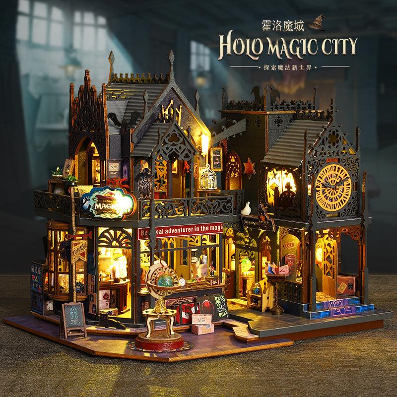 DIY Miniature House Hollow Magic City Handmade Villa Model Kit Stress Relief Birthday Gift for Men and Women