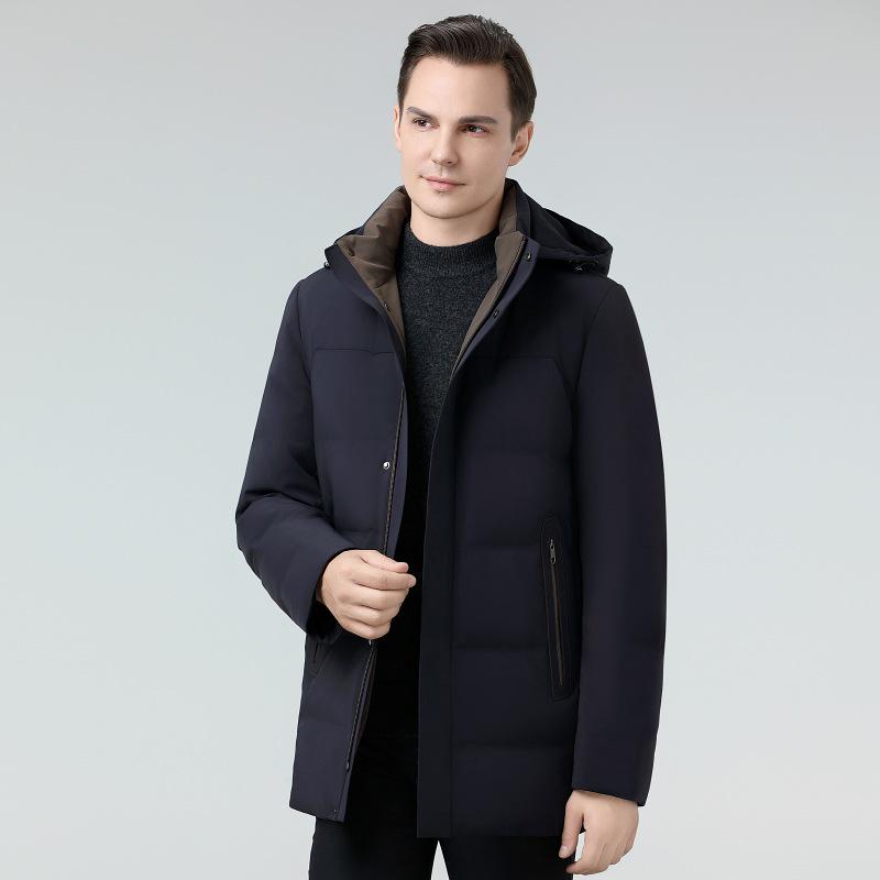 Men's 2025 Winter Business Casual Down Jacket - Hooded, Cold-Proof, Warm White Duck Down for Middle-Aged Men