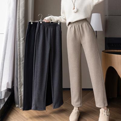 Autumn Winter Elastic Waist Solid Velvet Warm Pencil Pants Women Loose Casual All-match Sweatpants Trousers