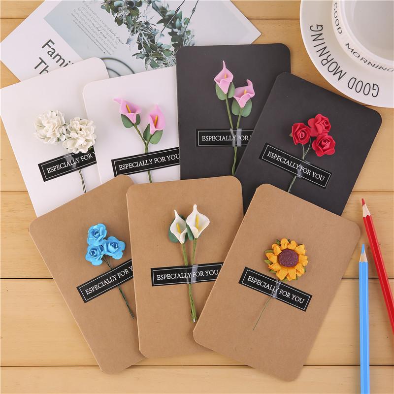 10pcs/bag Creative Dried Flower Handmade Retro Cowhide Blessing Thank You Card