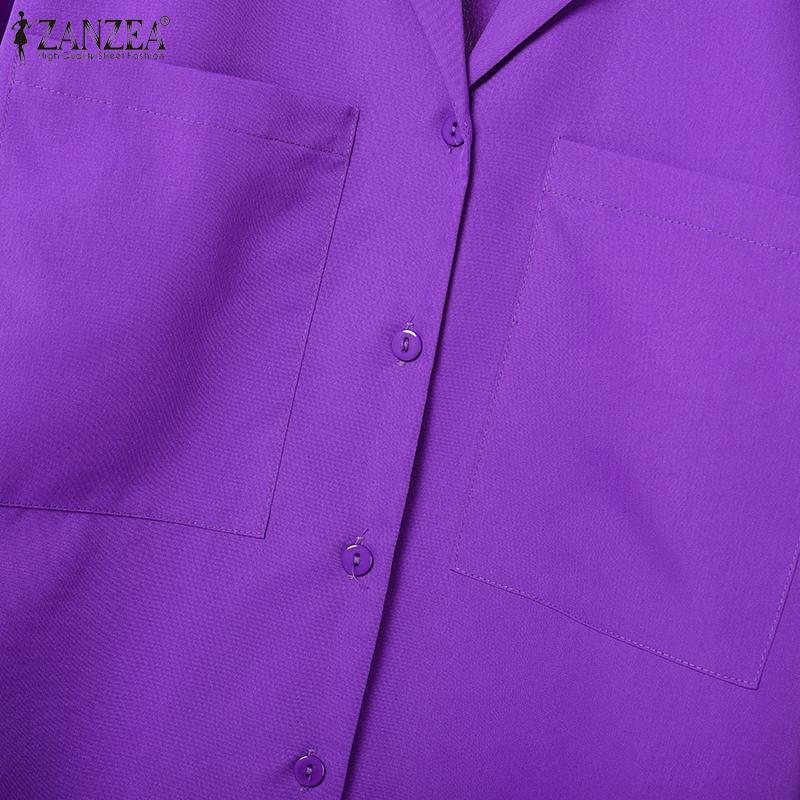 ZANZEA Women Turn Down Collar Long Sleeve Blouse Summer Shorts Two Piece Outfits