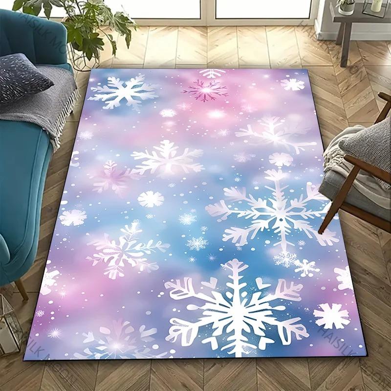 3D HD Druck Schneeflockenmuster Teppich, Läufer für Wohnzimmer Schlafzimmer, Büro Große Bereiche, Strapazierfähige Maschinenwaschbare Matte Schöne Geschenke