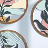 4 Pcs Boho Wall Art Round Bohemian Sunset Wooden Minimalist Poster for Farmhouse Abstract Plant Hollow Out Wall Hanging Decor for Living Room Bedroom