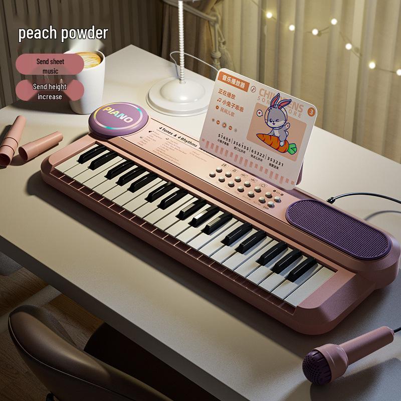 37-Key Multifunctional Kids Electronic Keyboard with Microphone, Music Score, Beginner Girl s Toy Piano
