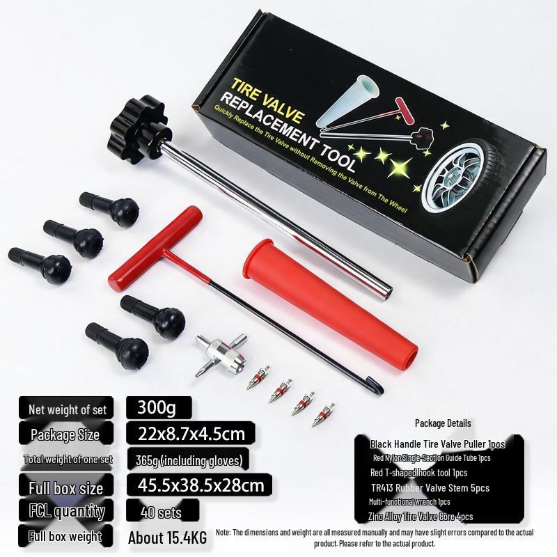 Tire Repair Tool Kit with Valve Core Installation and Tire Lever
