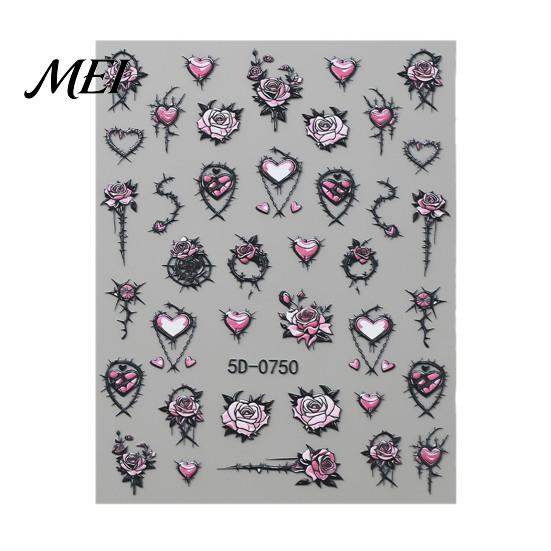 Nail Decor Sticker Halloween 3D Embossed Stickers, Skeleton Hand Pumpkin Spider Bat Art Decals, Gothic Manicure Decoration Decals for Holiday