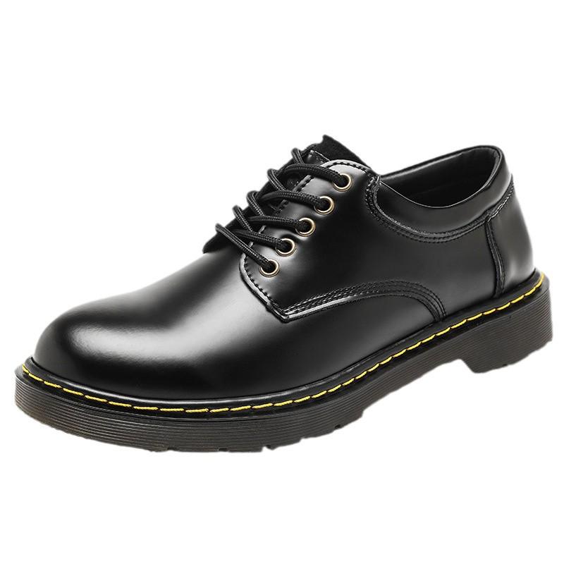 Pánské kožené boty s tlustou podrážkou v britském stylu - nízké formální boty s kulatou špičkou