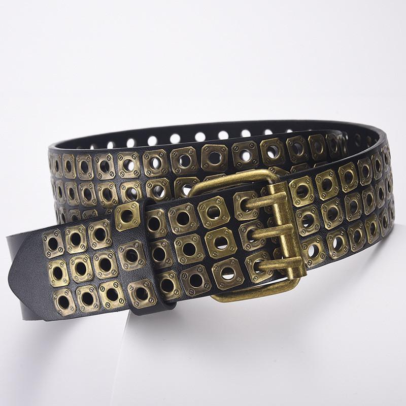Unique And Stylish Pu Leather Belt With Rivets And Eyelets For Men And Women