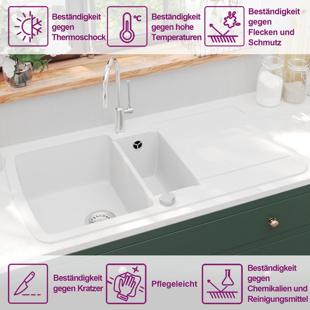 Granite Double Basin Sink White