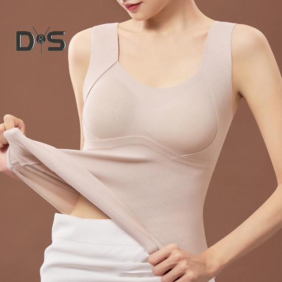 Winter Women Thermal Vest with Chest Pads Seamless Velvet Fast Temperature Lock Heating Slim Fit Elastic Sleeveless Inner Wear Bottoming Tank Top