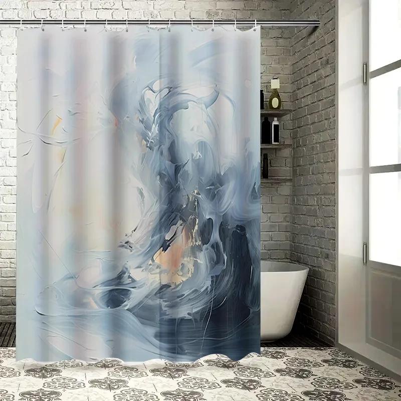

Abstract Blue White Shower Curtain With Modern Art Design For Bathroom Decor Waterproof Fabric Shampoo Gel Bath Mat Perfect Gift W60H190(CM)-1 Pcs