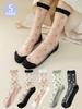 5Pairs/Set Breathable Women Silk Crystal Rose Flower Embroidered Sox For Ladies Summer Fashion Elastic
