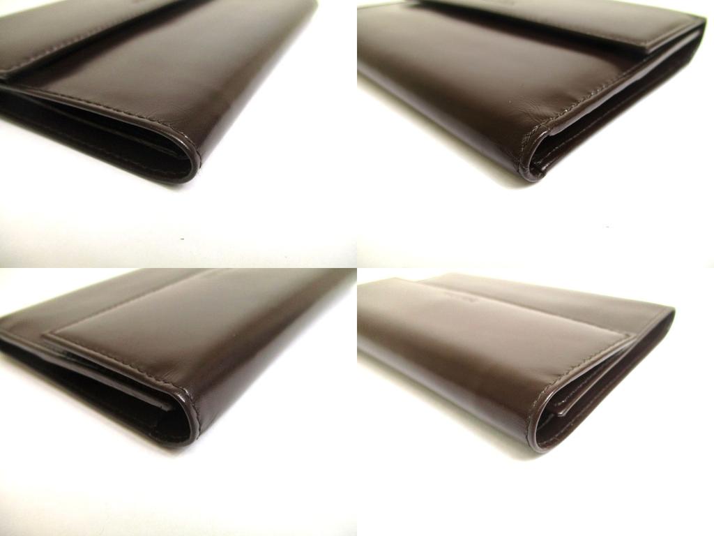 Authentic PRADA Dark Brown Leather Trifold Wallet Compact Wallet #a582 Open Box