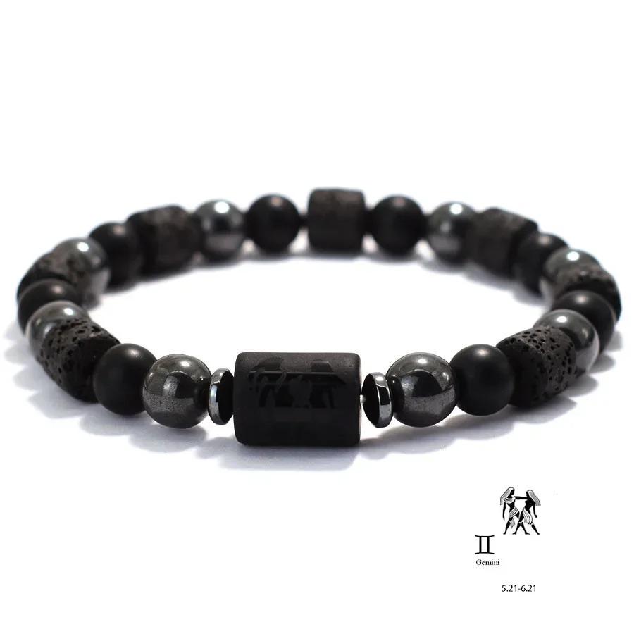 Unique Twelve Constellations Bracelet Men Women Natural Volcanic Rock Onyx Hematite Beaded Healing Braslet Leisure Couple Joias