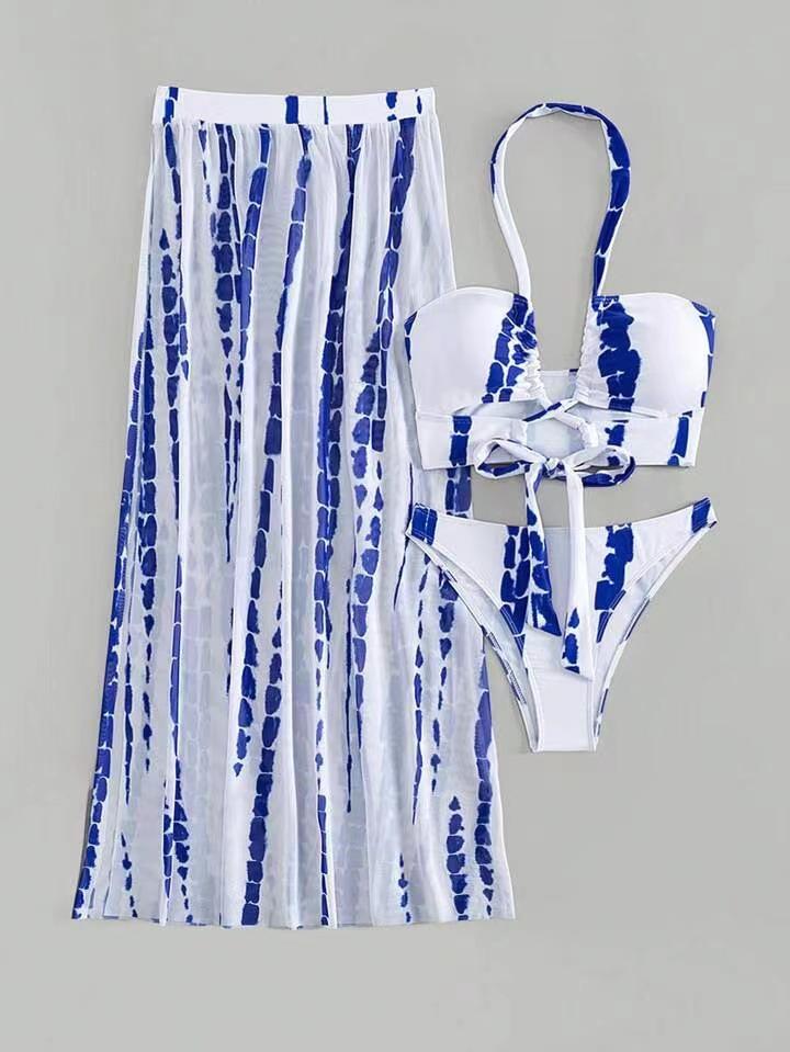 

Женский купальник-бикини из трех частей в европейском и американском стиле Extra Large королевский синий