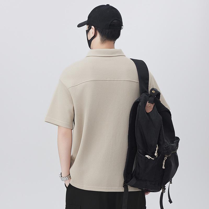 Summer Mens Spring and Summer Updated Short-sleeved T-shirt Lapel POLO Top Comfortable Fit Color-blocking Body Top