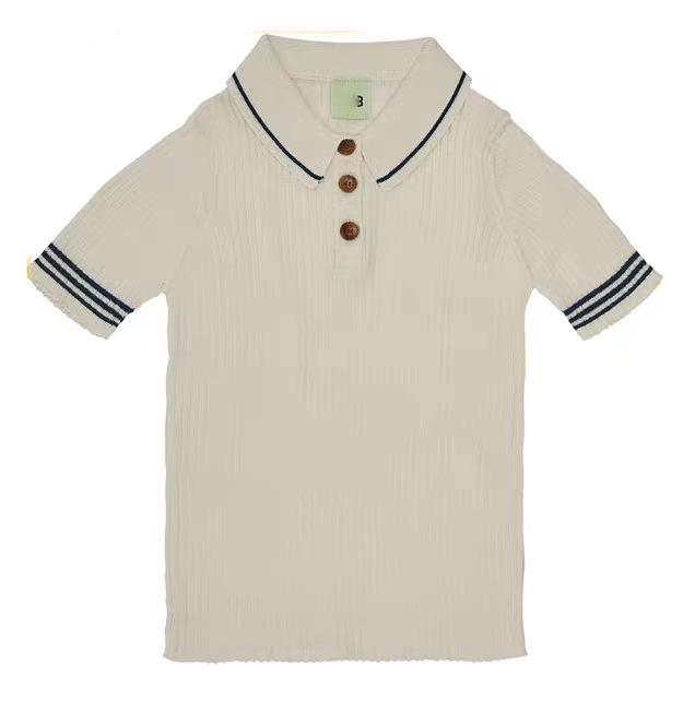 Unisex Kids Short Sleeve Ribbed Cotton Polo - Parent-Child Summer Style Knit Top 130cm бежевый