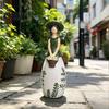 Creative Desktop Soft Furnishings Nordic Style Resin Girl Figurine with Flower Basket, Ornament Elegant Home Aesthetic Items for Decor, Pastoral