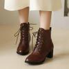 Autumn Winter Women Boots Fashion Brown Balck White Lace Up High Heel Ankle Boots for Women Motorcycle Booties Woman Shoes 34-48